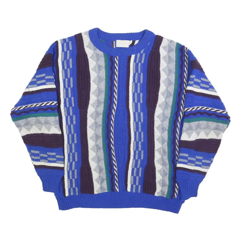 Chapel Hill Mens Blue 3D Textured Patterned Jumper Crew Neck Knit L Acrylic 1