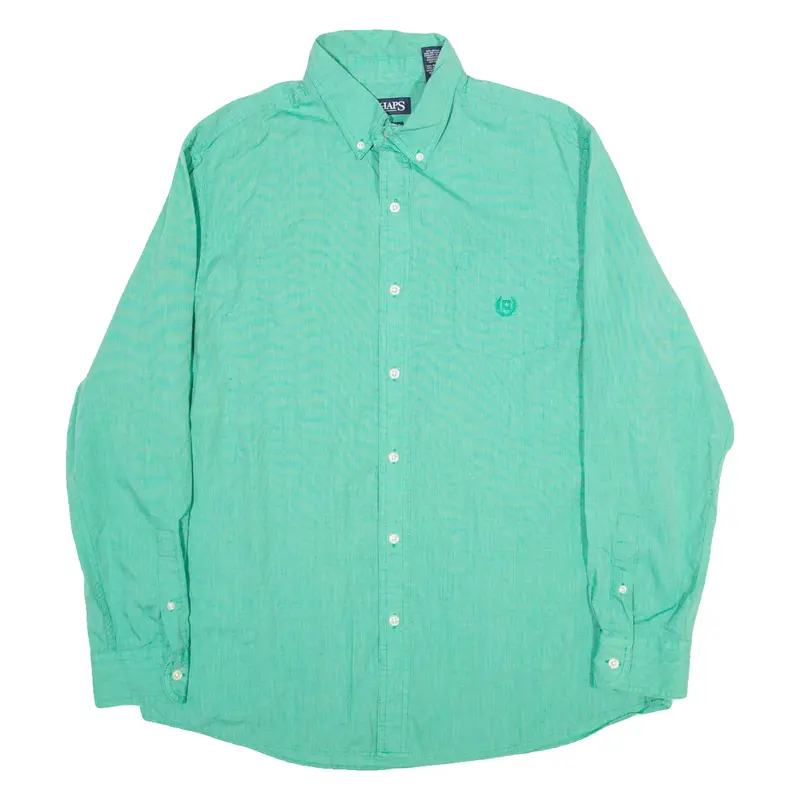 Chaps Easy Care Mens Plain Shirt Green Long Sleeve L 1