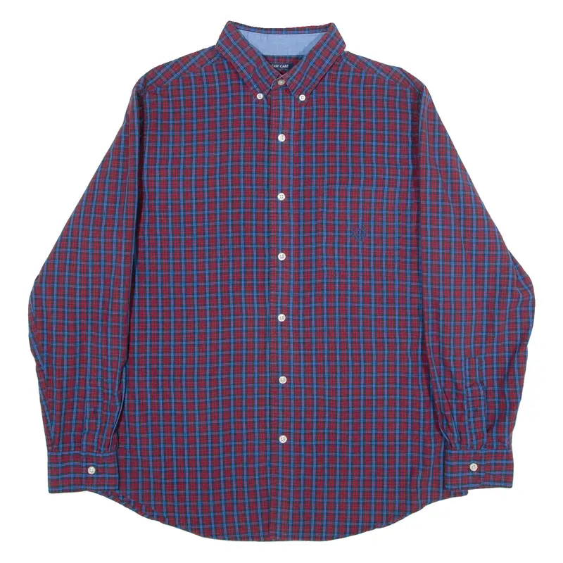 Chaps Easy Care Mens Shirt Blue 90S Check Long Sleeve M 1
