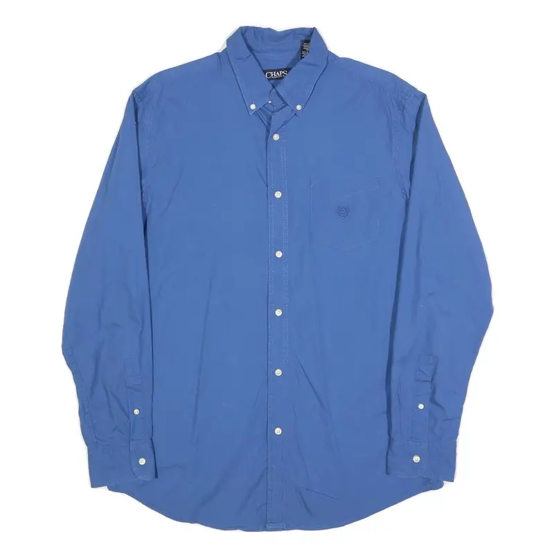 Chaps Mens Blue Cotton Shirt M Button-Down Collar Long Sleeve Classic Fit 1