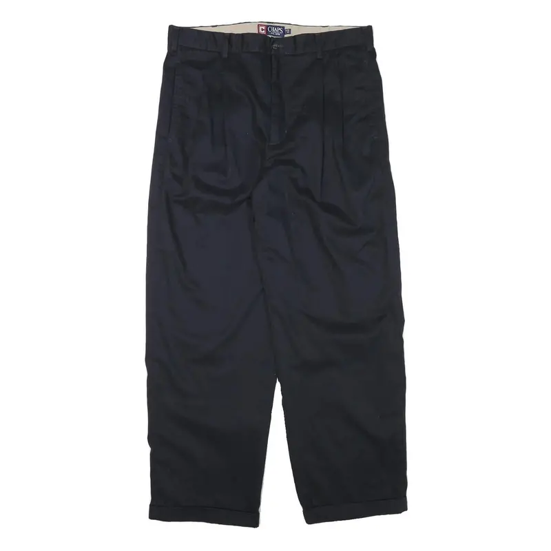 Chaps Mens Cotton Blend Black Relaxed Straight Trousers W34 L29 Classic Zip 1