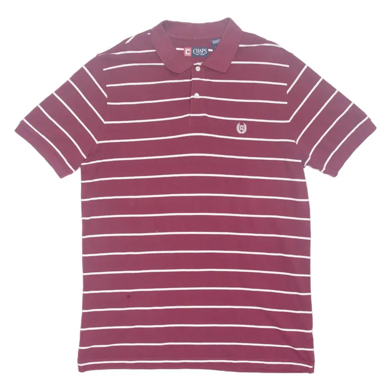 Chaps Mens Polo Shirt Maroon Striped L 1
