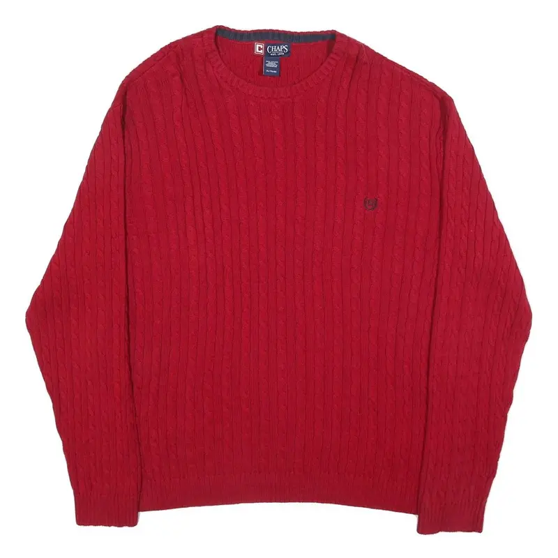 Chaps Mens Red Cable Knit Crew Neck Jumper Xl Cotton Classic 1