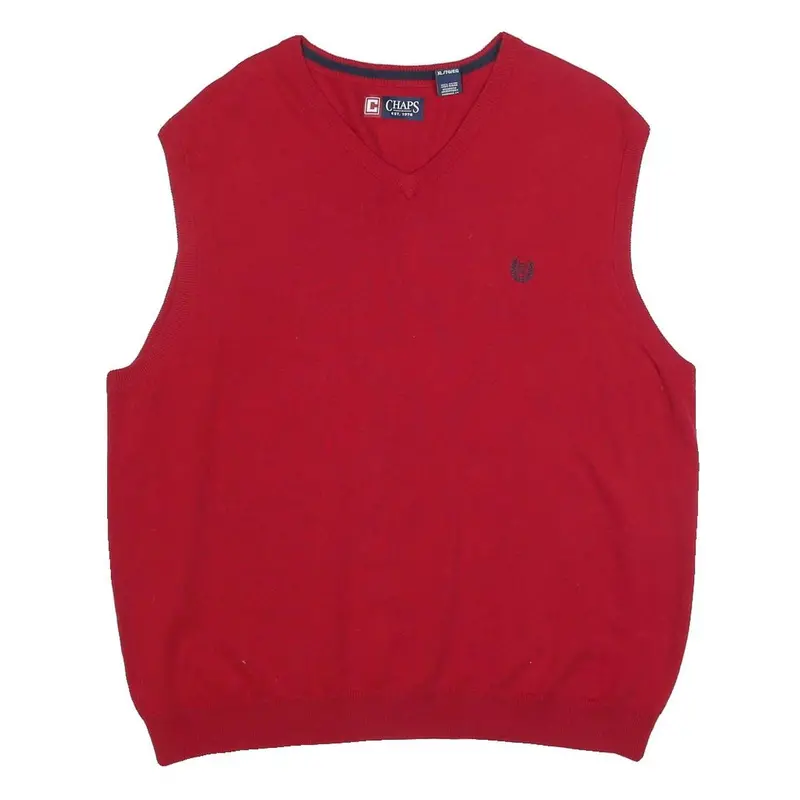 Chaps Mens Red Jumper V-Neck Basic Knit Xl Cotton Sleeveless Classic Style 1