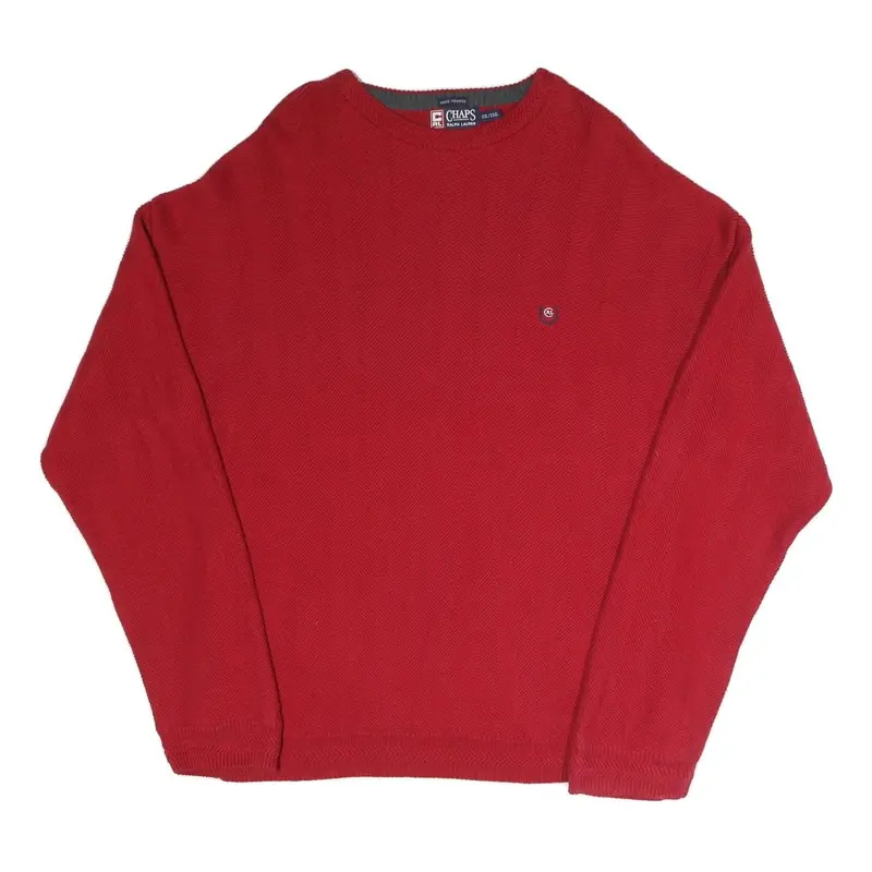 Chaps Mens Red Plain Crew Neck Basic Knit Jumper 2Xl Classic Cotton Blend 1