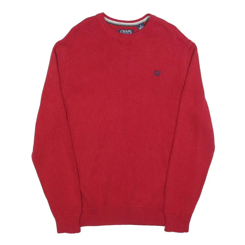 Chaps Mens Red Plain Crew Neck Basic Knit Jumper M Classic Cotton Warmwear 1