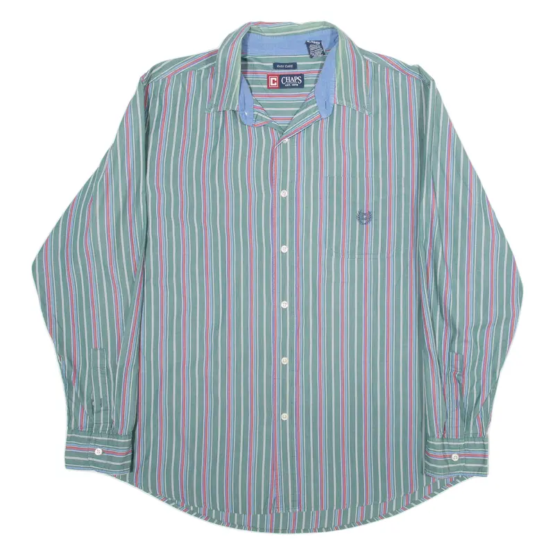 Chaps Mens Shirt Green Striped Long Sleeve Xl 1