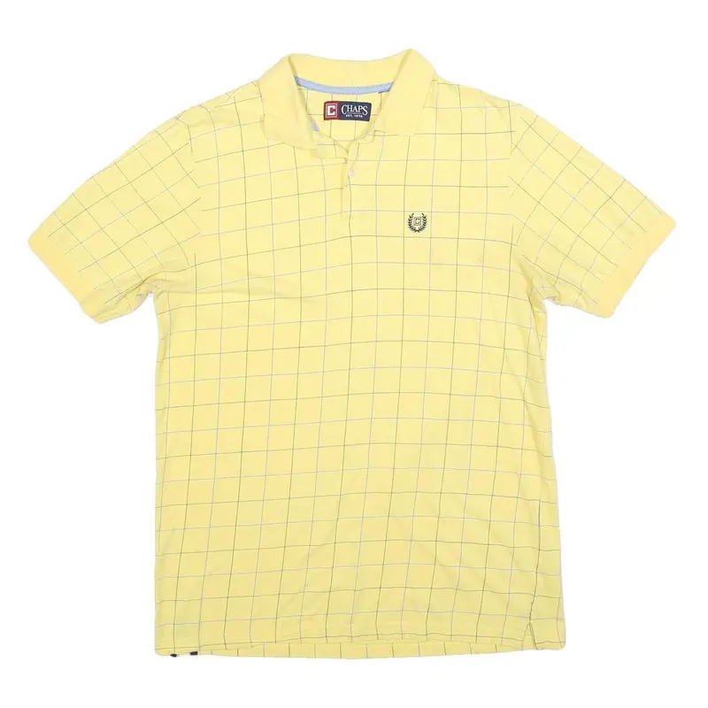 Chaps Mens Yellow Checked Polo Shirt M Cotton Blend Classic Fit Casual 1