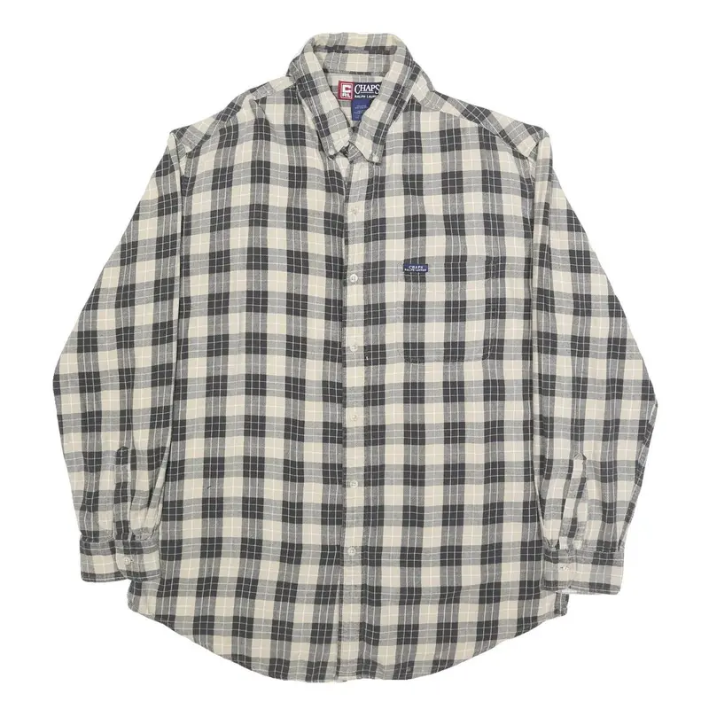 Chaps Ralph Lauren Mens Beige & Black Check Shirt L Casual Cotton Button-Down 1