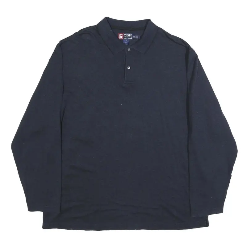 Chaps Ralph Lauren Mens Navy Blue Long Sleeve Plain 2Xl Cotton Blend Polo Shirt 1
