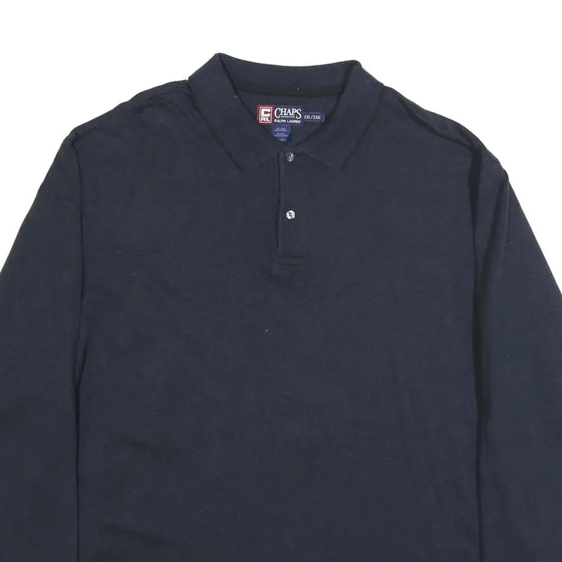 Chaps Ralph Lauren Mens Navy Blue Long Sleeve Plain 2Xl Cotton Blend Polo Shirt 2