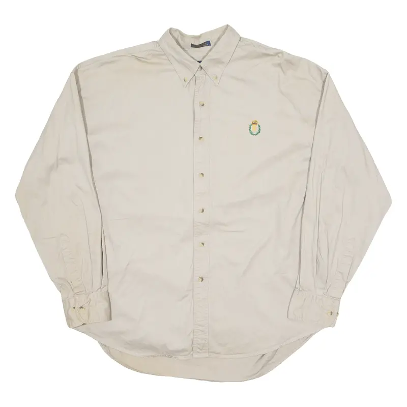 Chaps Ralph Lauren Mens Plain Shirt Beige Long Sleeve Xl 1