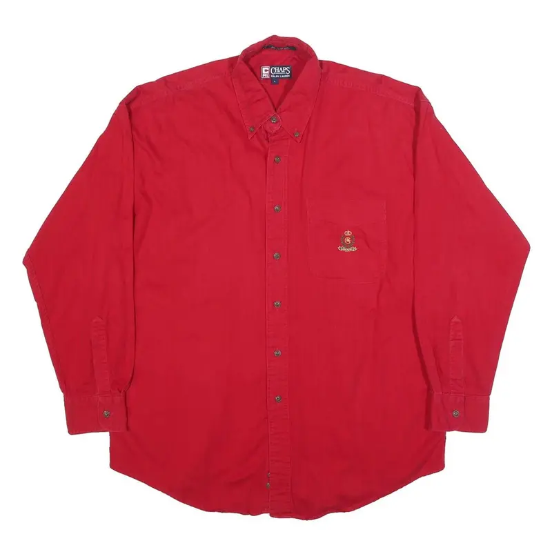 Chaps Ralph Lauren Mens Red Button Down Shirt L Classic Cotton Casual 1
