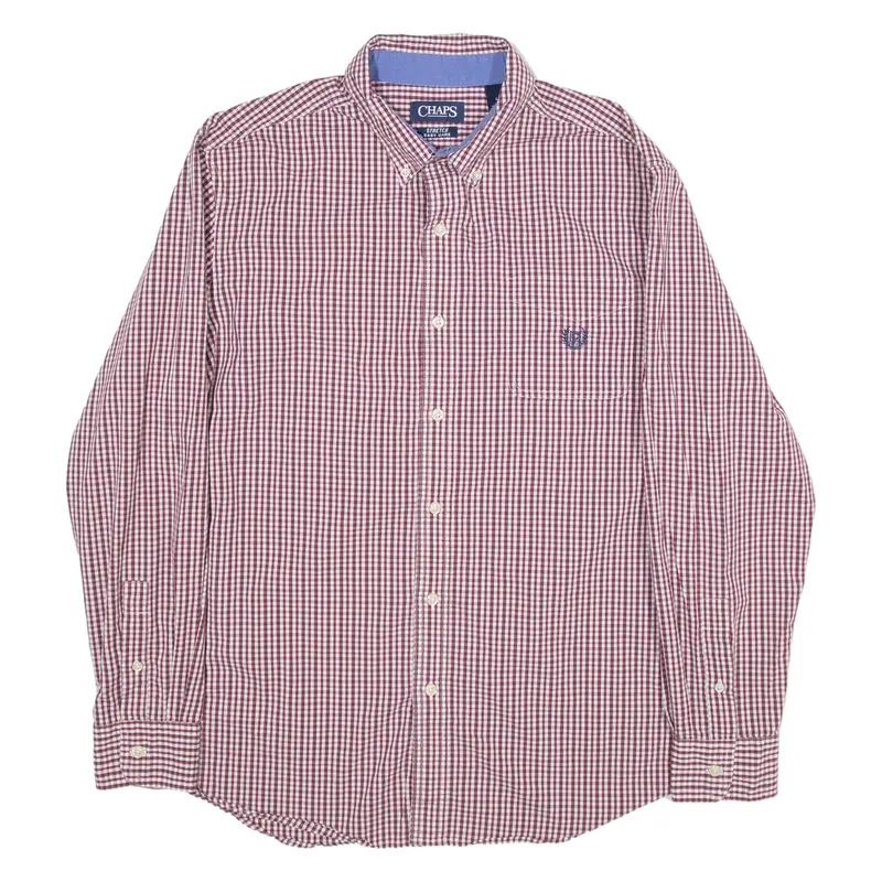 Chaps Stretch Easy Care Mens Shirt Red Gingham Long Sleeve L 1