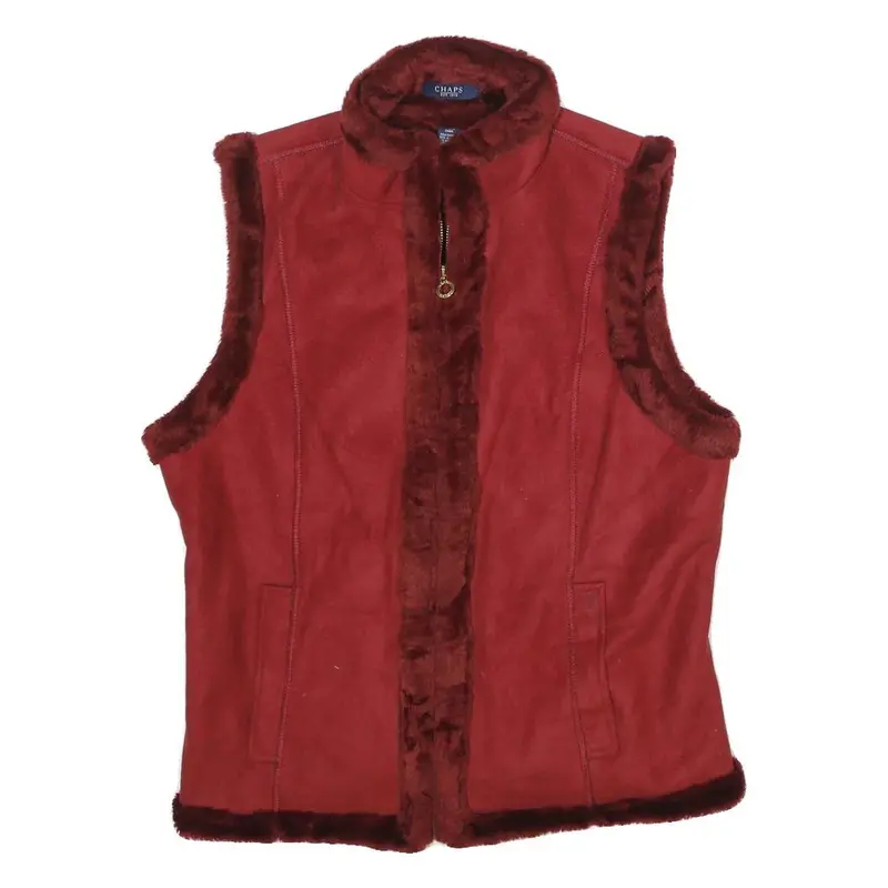 Chaps Womens Red Faux Suede Zip Jacket L Faux Suede Plain Stylish Warm 1