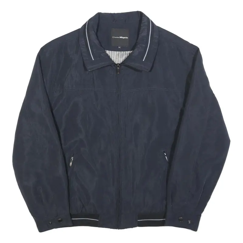 Charles Vogele Mens Navy Blue Casual Jacket L Polyester Zip Plain Lightweight 1