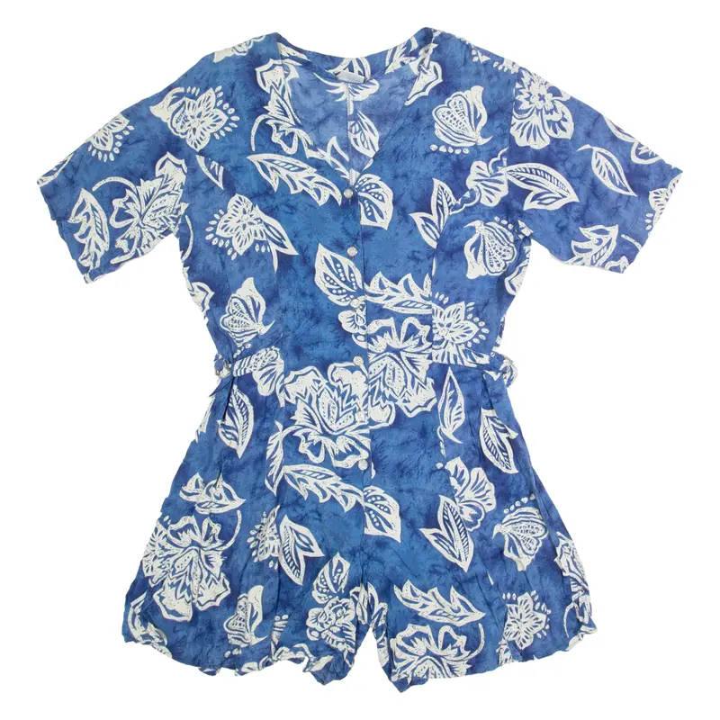 Charles Vogele Womens Playsuit Blue Floral 90S Wide-Leg Viscose M 1