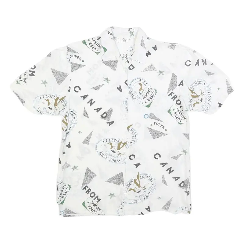 Charles Vogele Womens White Canada Print Shirt S Cotton Blend Casual Short 1