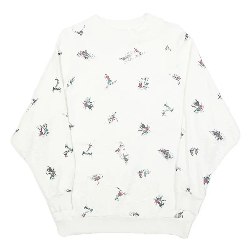 Charles Vogele Womens White Ski Print Crew Neck M Cotton Blend Sweatshirt 1
