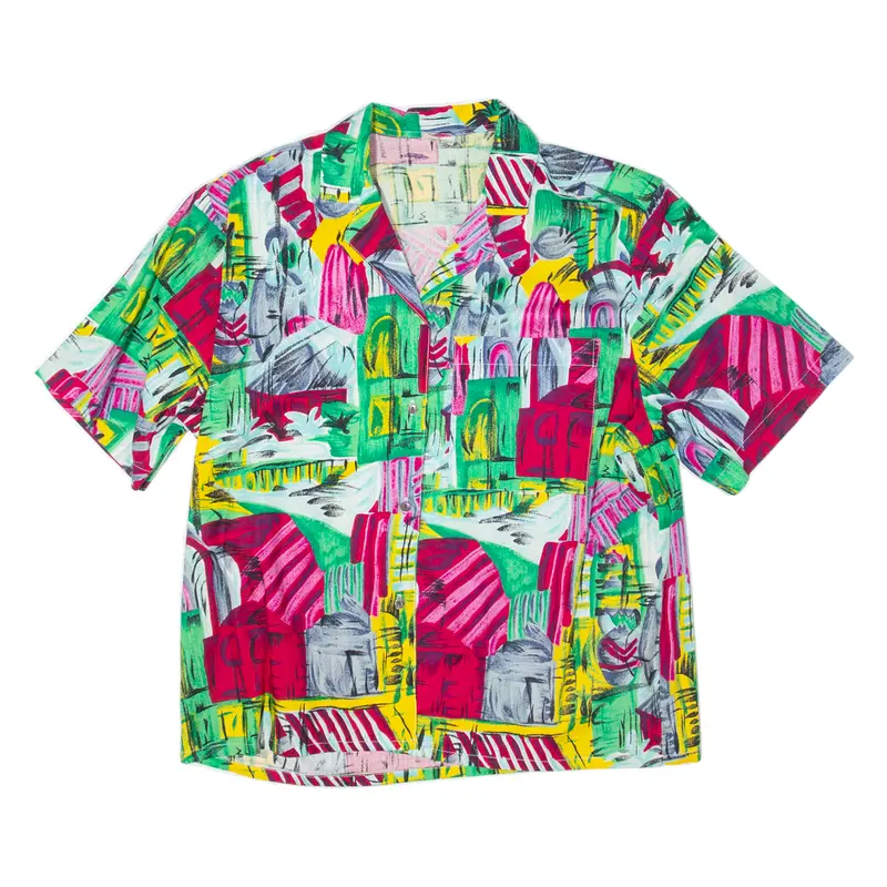 Charles Vougle Padded Shoulders Womens Shirt Blue Crazy Pattern S 1
