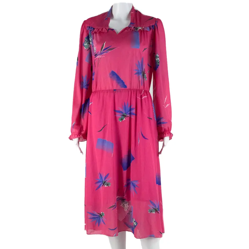 Charly Sheer Womens Day Dress Pink Floral Long Sleeve Midi M 1