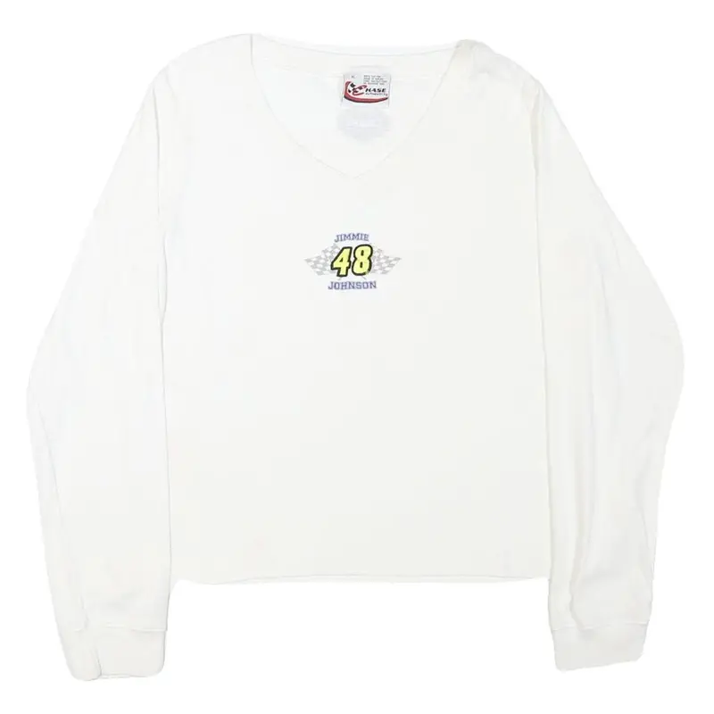 Chase Authentics Womens White Jimmie Johnson Long Sleeve V-Neck T-Shirt Xl 1