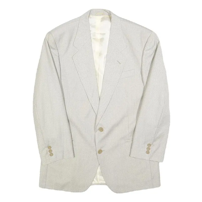 Chcharel Mens Cream Check Blazer Jacket L Woven Classic Tailored Button 1