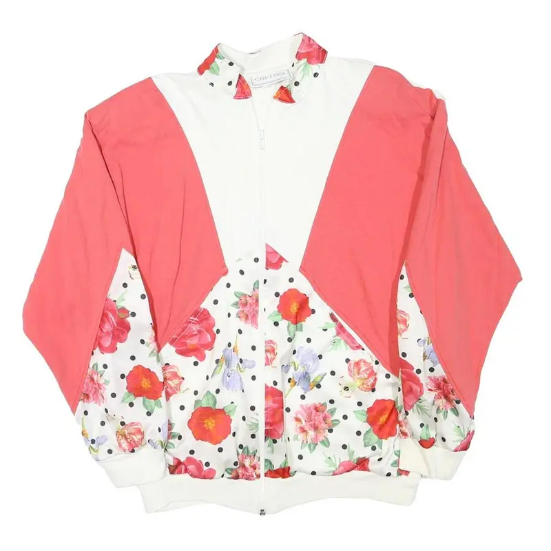 Che Cosa Womens White & Pink Floral Cotton Blend Jacket Xs Zip Casual 1
