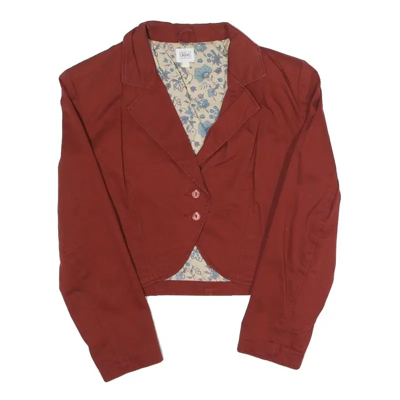 Cheehs Womens Red Cotton Blend Button Jacket M Floral Lined Cropped Blazer 1