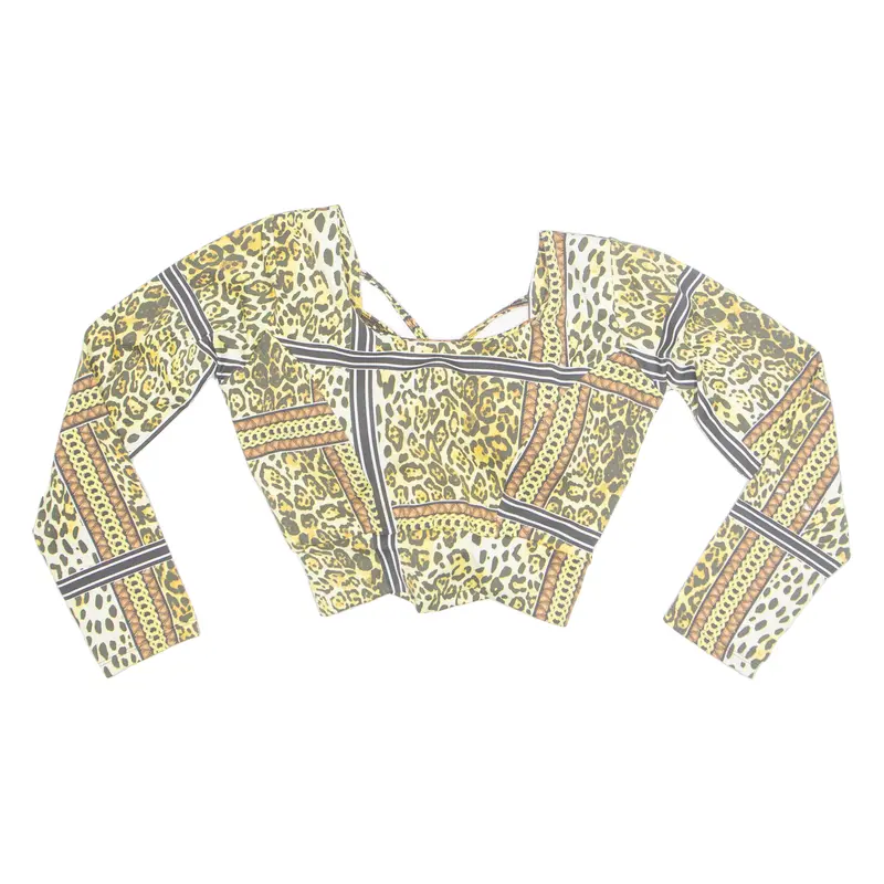 Cheetah Womens Cropped Top Yellow Long Sleeve Animal Print M 1