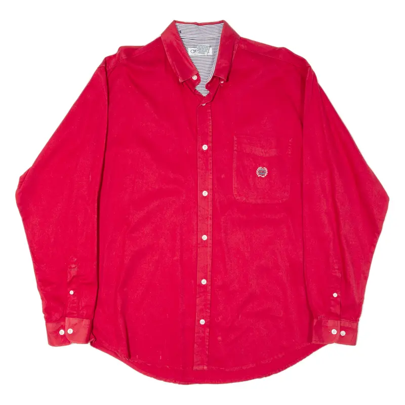 Cherokee Mens Plain Shirt Red 90S Long Sleeve L 1