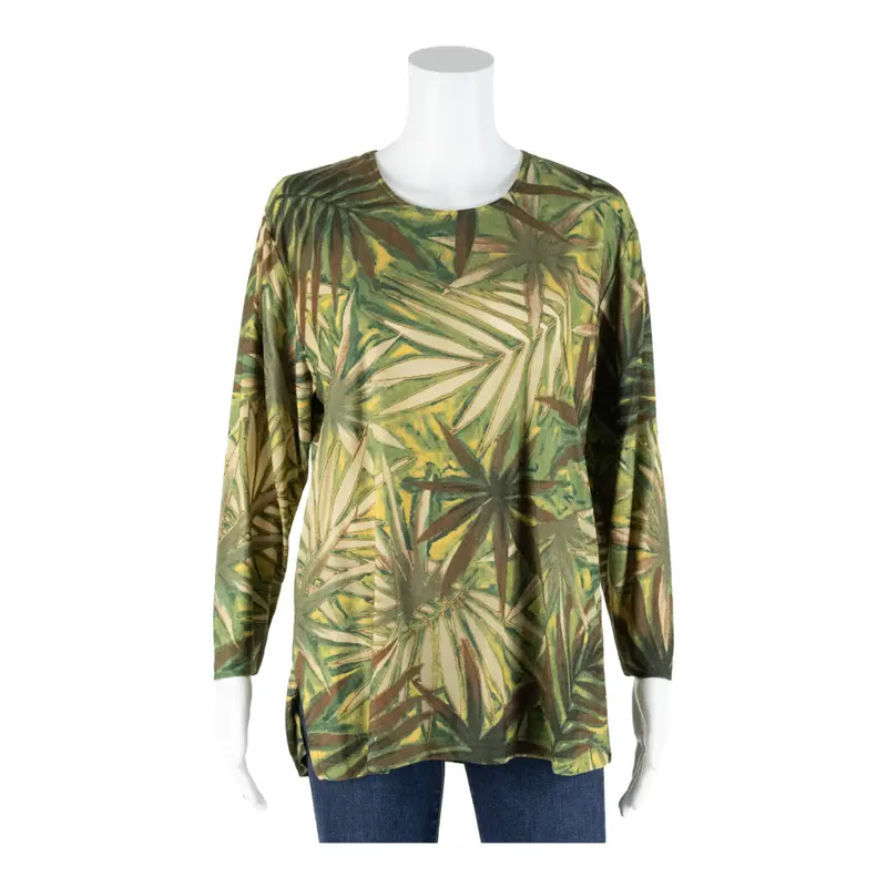 Cheval Stretch Womens Printed Top Green 3/4 Sleeve 90S Floral L 1