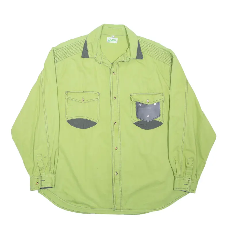 Chicoree Mens Plain Shirt Green Long Sleeve L 1