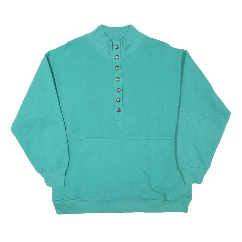 China Wear Mens Green Half Button Sweatshirt M Quilted Sleeve Detail Cotton 1
