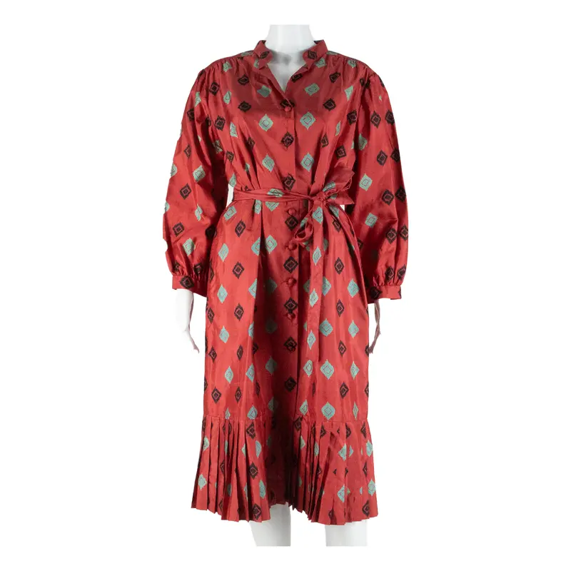 Choisy Belted Womens Tea Dress Red Faux Silk 90S Spotted Midi Xl 1