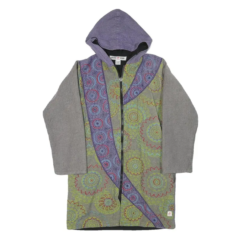 Chota India Womens Green & Purple Hooded Zip Cotton Blend Jacket M Ethnic Print 1