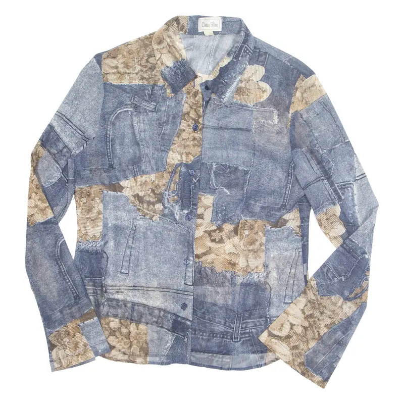 Chris Line Sheer Womens Printed Shirt Blue Collared Crazy Pattern Uk 16 1
