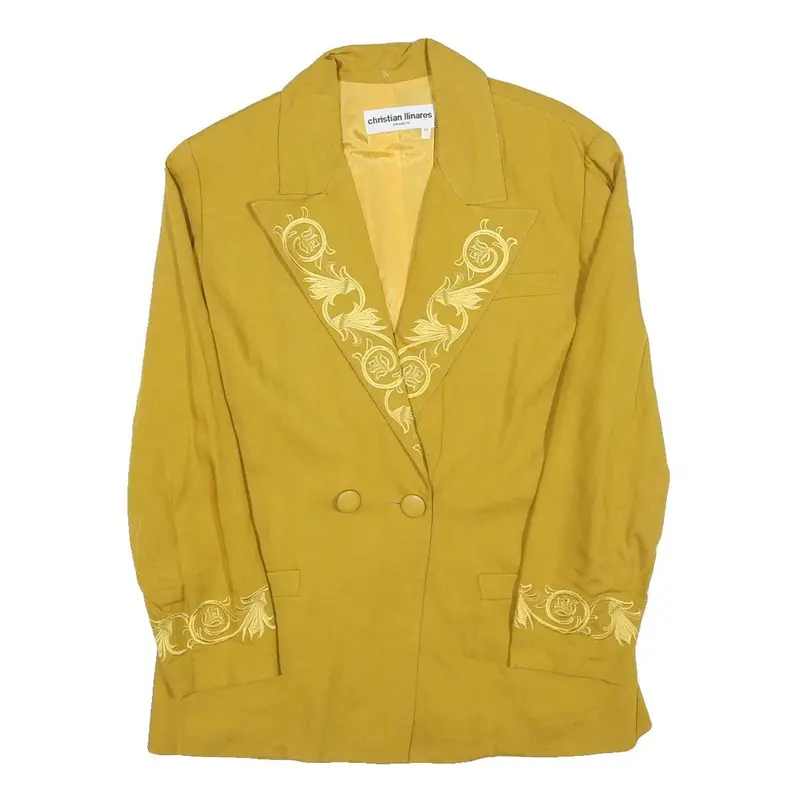 Christian Ilinares Womens Yellow Linen Blend Jacket M Button Embroidered 1