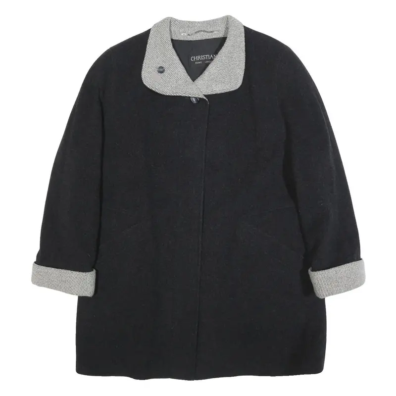 Christian Womens Black & Grey Wool Blend Button Jacket Xl Wool Blend Classic 1