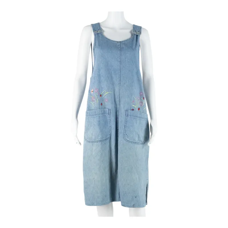 Christopher & Banks Womens Dungaree Dress Blue Denim Sleeveless Knee Length S 1