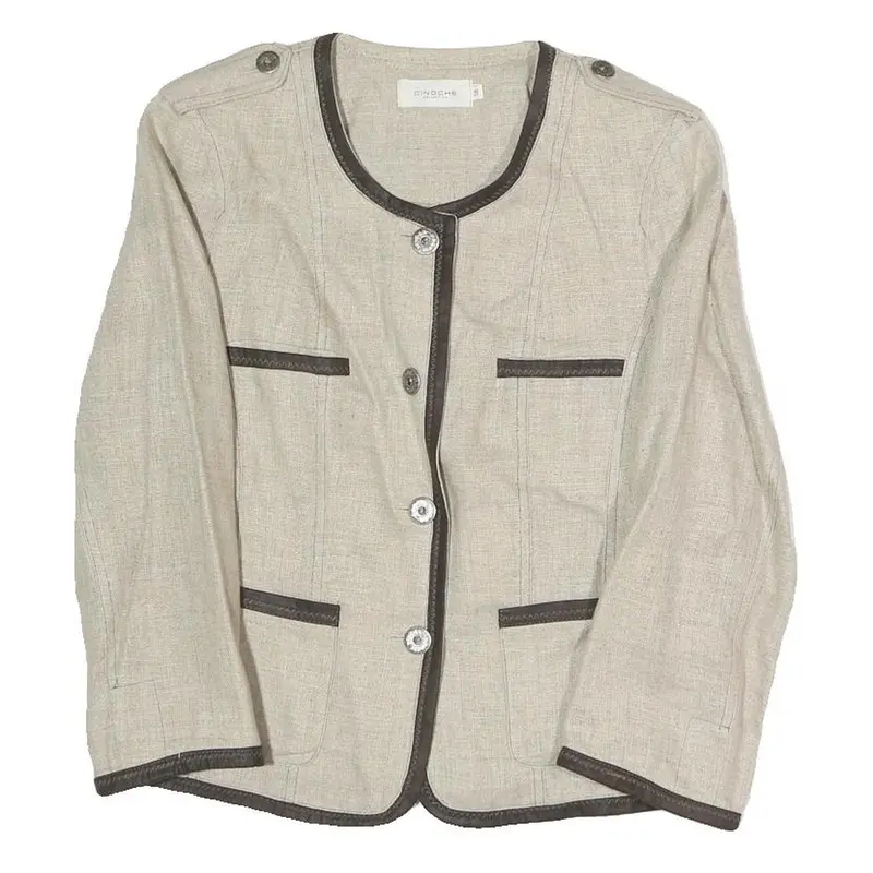Cinoche Womens Beige Cotton Blend Button Jacket S Contrast Trim Tailored 1
