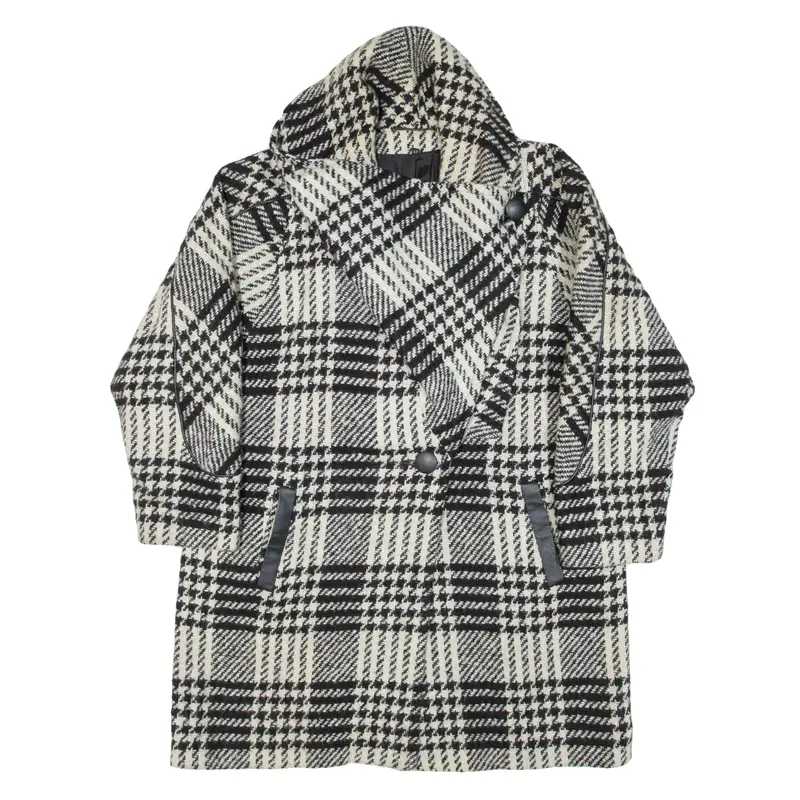 Cirstein Womens Overcoat Coat White Knit Wool Check L 1