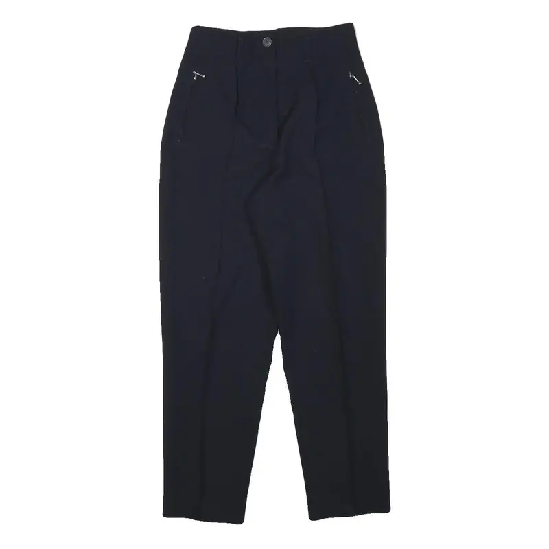 City Life Womens Polyester Blend Navy Relaxed Tapered Trousers W25 L25 Zip 1