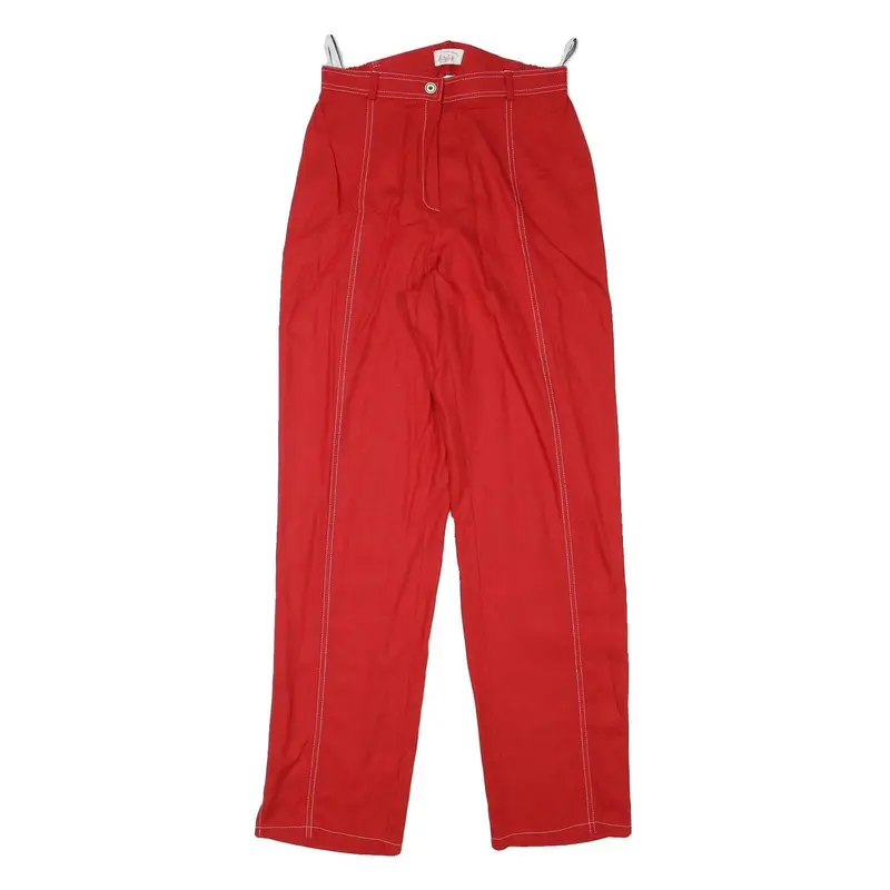 City Life Womens Viscose Blend Red Regular Straight Trousers W26 L31 Stylish Zip 1
