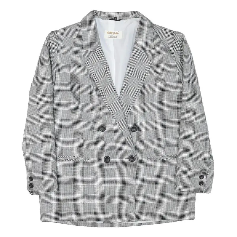 City Line Womens Grey Check Double Breasted Jacket L Polyester Blend Plain 1