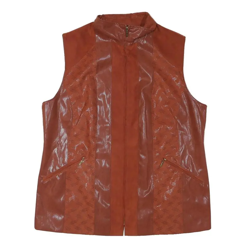 City Look Womens Rust Brown Jacket L Polyester Blend Plain Zip Sleeveless 1