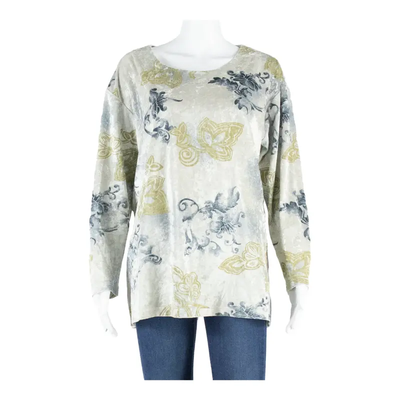 Citylife Velvet Womens Printed Blouse Grey Long Sleeve Floral M 1
