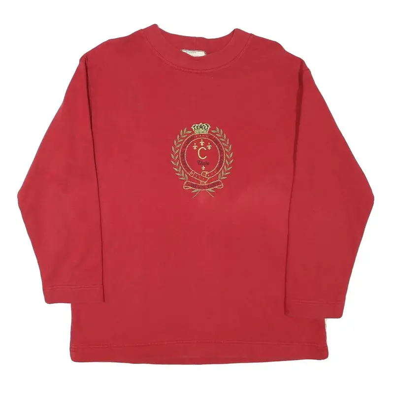 Claire Womens Red Sweatshirt Crew Neck M Embroidered Crest Pullover Cotton Blend 1