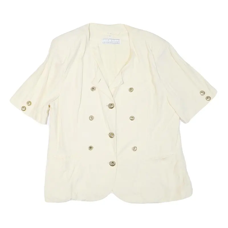 Classic Collection Womens Cream Button Jacket M Viscose Plain Elegant Detail 1