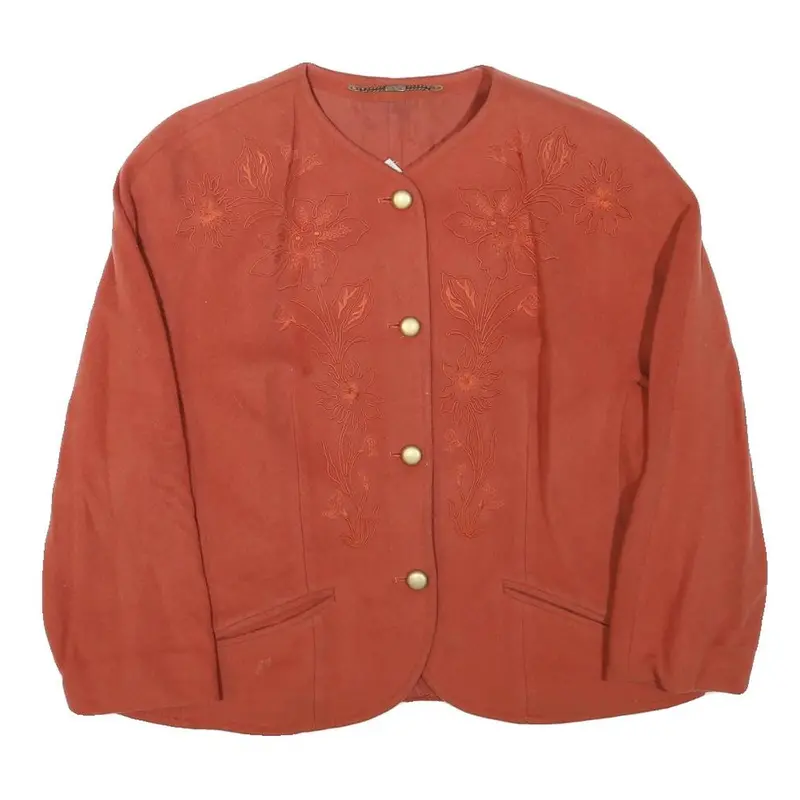 Classic Set Womens Red Button Jacket L Polyester Blend Embroidered Floral 1